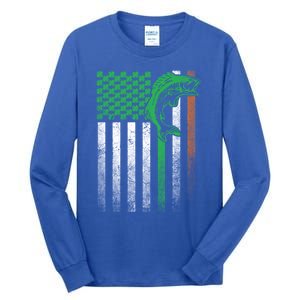 Fishing Fish Bass Irish American Flag St Patrick's Day Gift Tall Long Sleeve T-Shirt