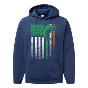 Fishing Fish Bass Irish American Flag St Patrick's Day Gift Performance Fleece Hoodie