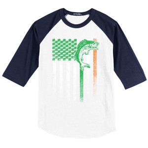 Fishing Fish Bass Irish American Flag St Patrick's Day Gift Baseball Sleeve Shirt