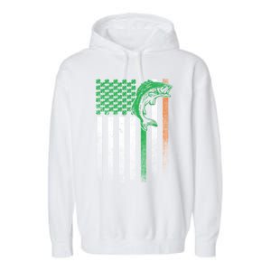 Fishing Fish Bass Irish American Flag St Patrick's Day Gift Garment-Dyed Fleece Hoodie