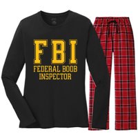 Fbi Federal Boob Inspector Funny Saying Fathers Women's Long Sleeve Flannel Pajama Set 