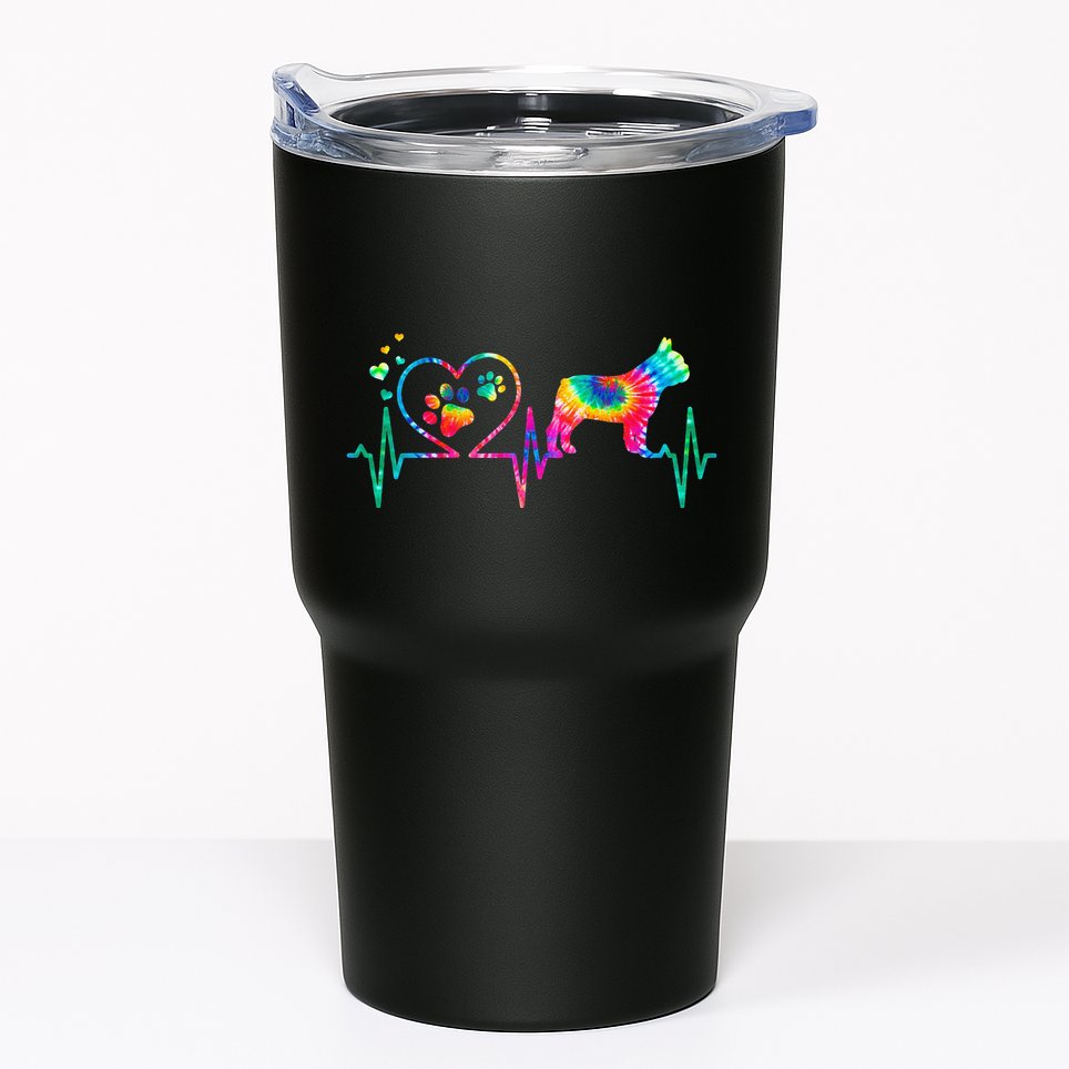 Frenchie French Bulldog Mom Dad Heartbeat Tie Dye Dog Gift Tumbler