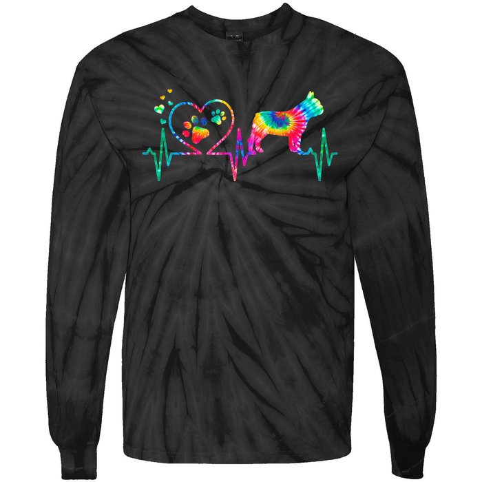 Frenchie French Bulldog Mom Dad Heartbeat Tie Dye Dog Gift Tie-Dye Long Sleeve Shirt