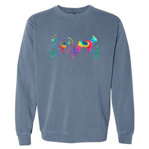 Frenchie French Bulldog Mom Dad Heartbeat Tie Dye Dog Gift Garment-Dyed Sweatshirt