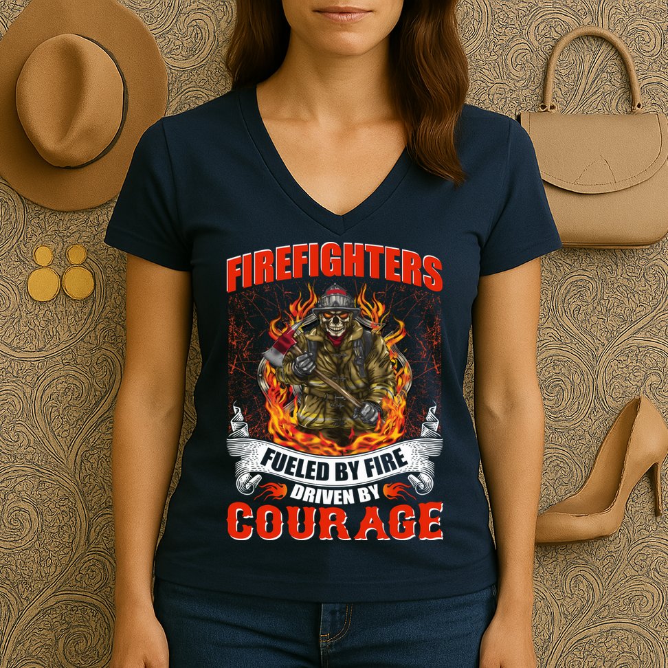 Firefighters Fueled By Fire Driven By Courage Women's V-Neck T-Shirt