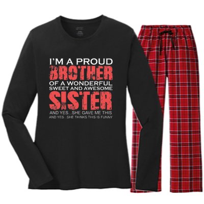 Funny for Brother of the Great Sister Birthday  Women's Long Sleeve Flannel Pajama Set 