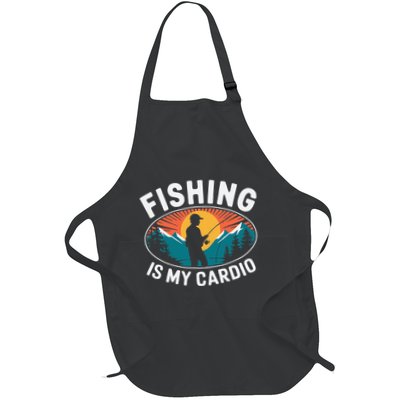 Funny Fisherman Boy Fishing Drawing Retro Design Full-Length Apron With Pockets