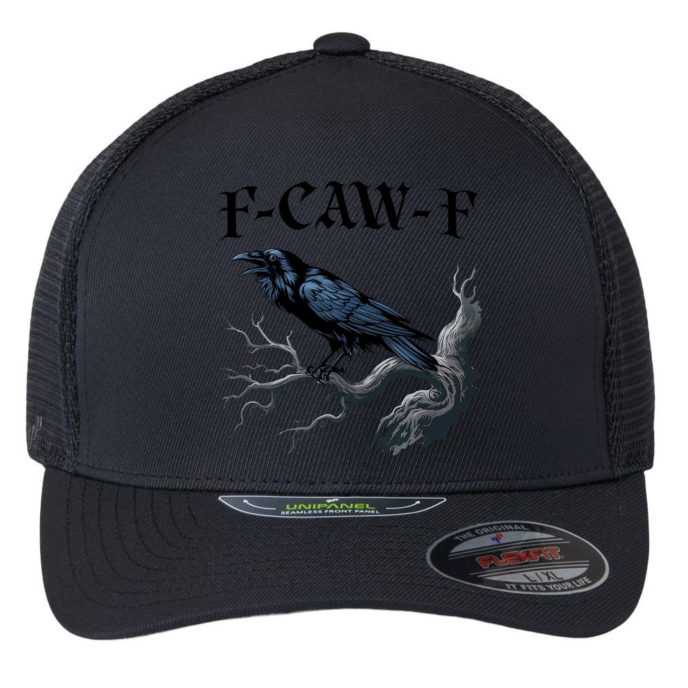 F-Caw-F Funny Black Bird Black Crow Flexfit Unipanel Trucker Cap
