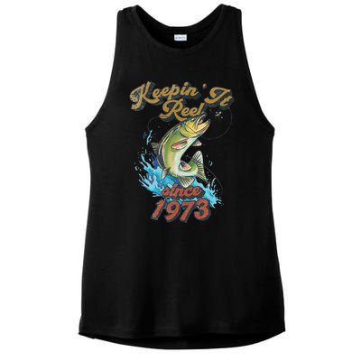 Funny Fishing Birthday Since 1973 Keepin It Reel Ladies PosiCharge Tri-Blend Wicking Tank