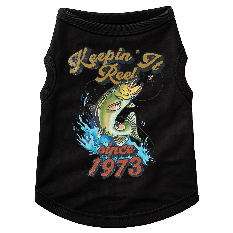 Funny Fishing Birthday Since 1973 Keepin It Reel Doggie Tank