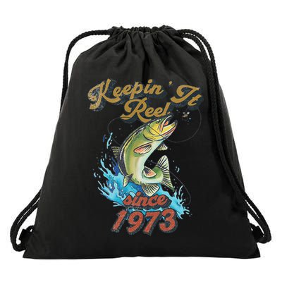 Funny Fishing Birthday Since 1973 Keepin It Reel Drawstring Bag