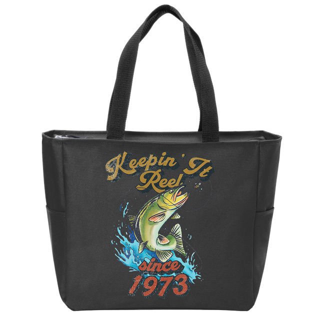 Funny Fishing Birthday Since 1973 Keepin It Reel Zip Tote Bag