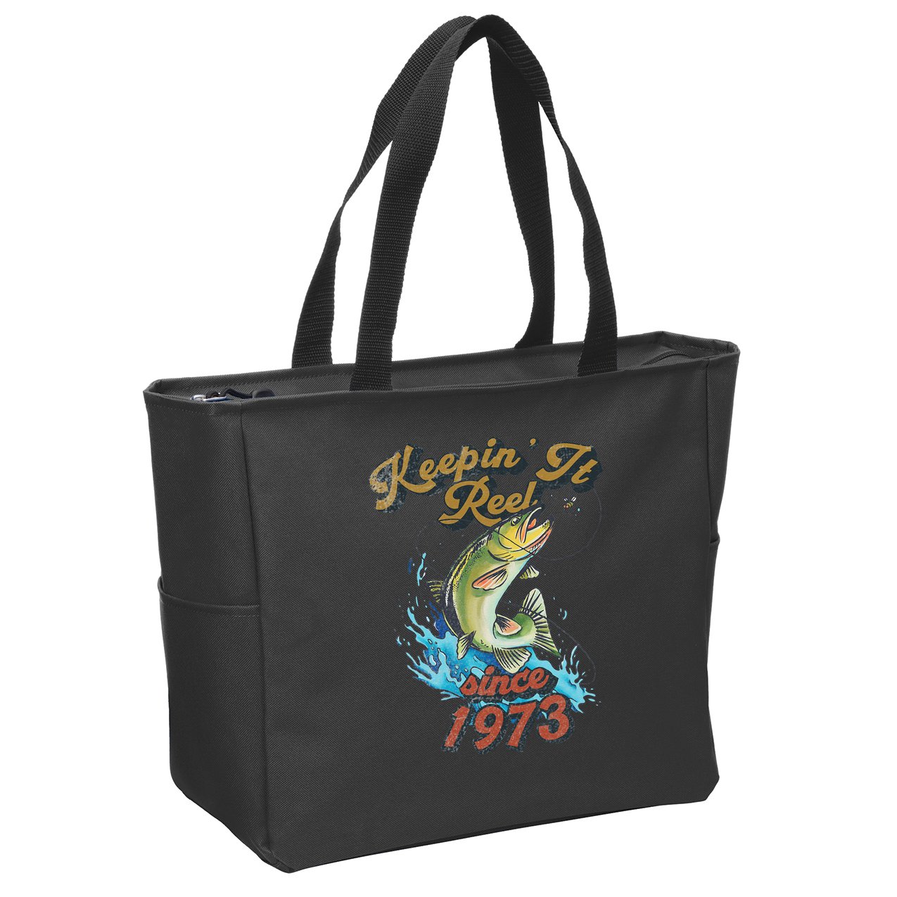 Funny Fishing Birthday Since 1973 Keepin It Reel Zip Tote Bag