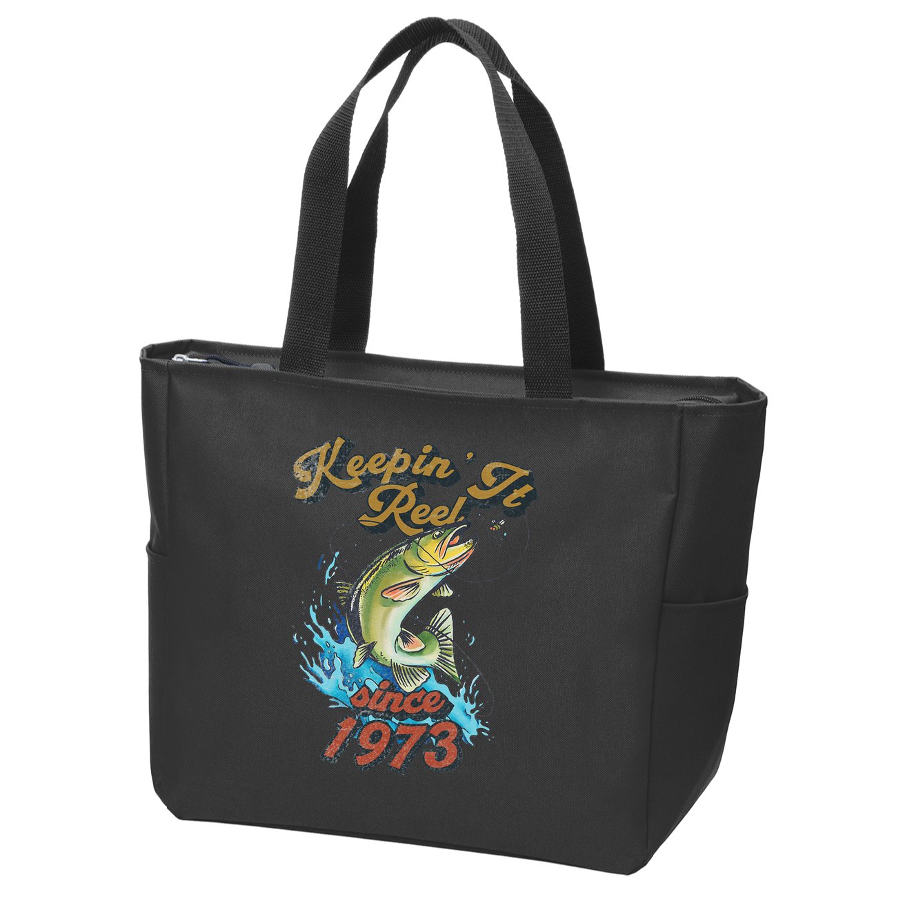 Funny Fishing Birthday Since 1973 Keepin It Reel Zip Tote Bag