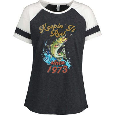 Funny Fishing Birthday Since 1973 Keepin It Reel Enza Ladies Jersey Colorblock Tee