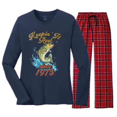 Funny Fishing Birthday Since 1973 Keepin It Reel Women's Long Sleeve Flannel Pajama Set 