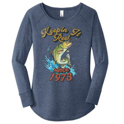 Funny Fishing Birthday Since 1973 Keepin It Reel Women's Perfect Tri Tunic Long Sleeve Shirt