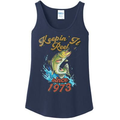 Funny Fishing Birthday Since 1973 Keepin It Reel Ladies Essential Tank