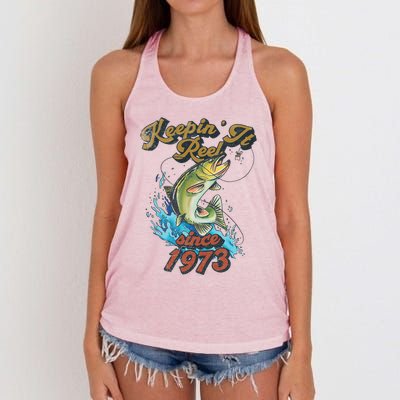 Funny Fishing Birthday Since 1973 Keepin It Reel Women's Knotted Racerback Tank