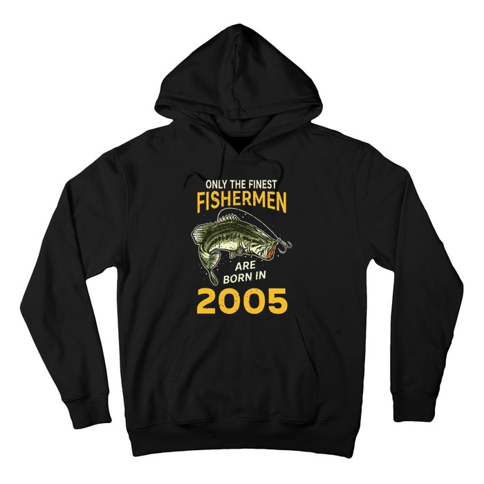 Finest Fisherman Born In 2005 Vintage Funny Fishing Birthday Hoodie