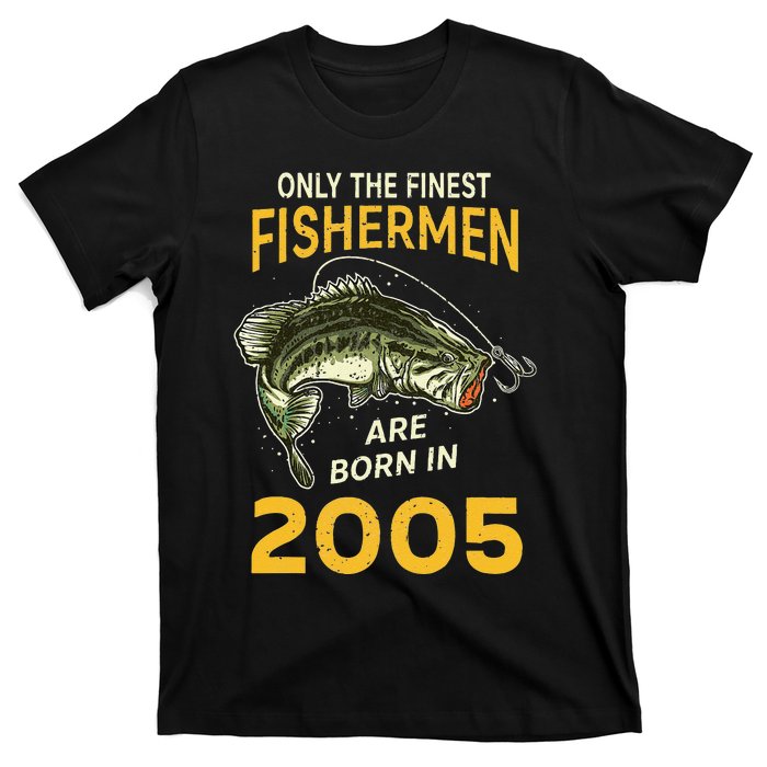 Finest Fisherman Born In 2005 Vintage Funny Fishing Birthday T-Shirt