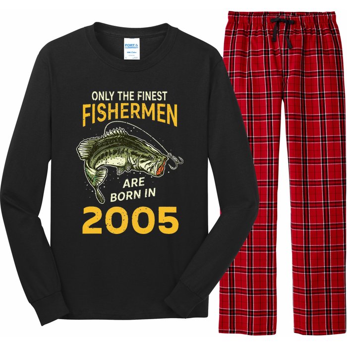 Finest Fisherman Born In 2005 Vintage Funny Fishing Birthday Long Sleeve Pajama Set