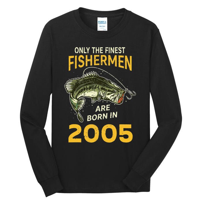 Finest Fisherman Born In 2005 Vintage Funny Fishing Birthday Tall Long Sleeve T-Shirt