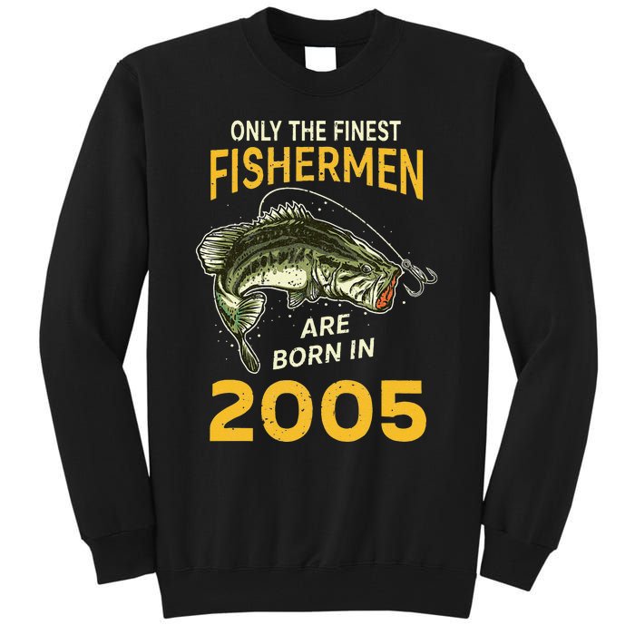 Finest Fisherman Born In 2005 Vintage Funny Fishing Birthday Tall Sweatshirt