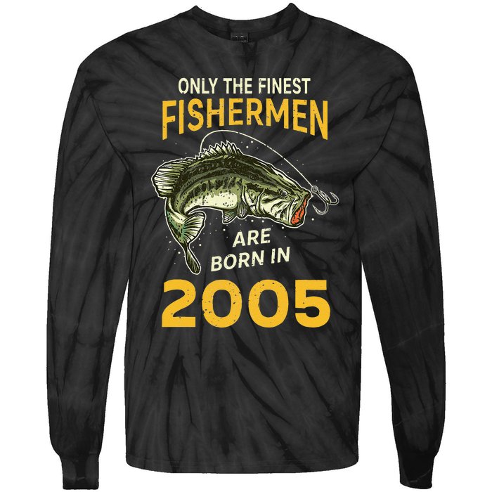 Finest Fisherman Born In 2005 Vintage Funny Fishing Birthday Tie-Dye Long Sleeve Shirt