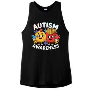 Funny Food Chicken Nugget And French Fries Autism Awarenes Ladies PosiCharge Tri-Blend Wicking Tank