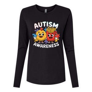 Funny Food Chicken Nugget And French Fries Autism Awarenes Womens Cotton Relaxed Long Sleeve T-Shirt