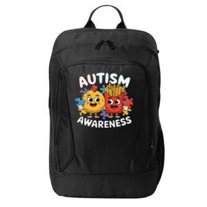 Funny Food Chicken Nugget And French Fries Autism Awarenes City Backpack