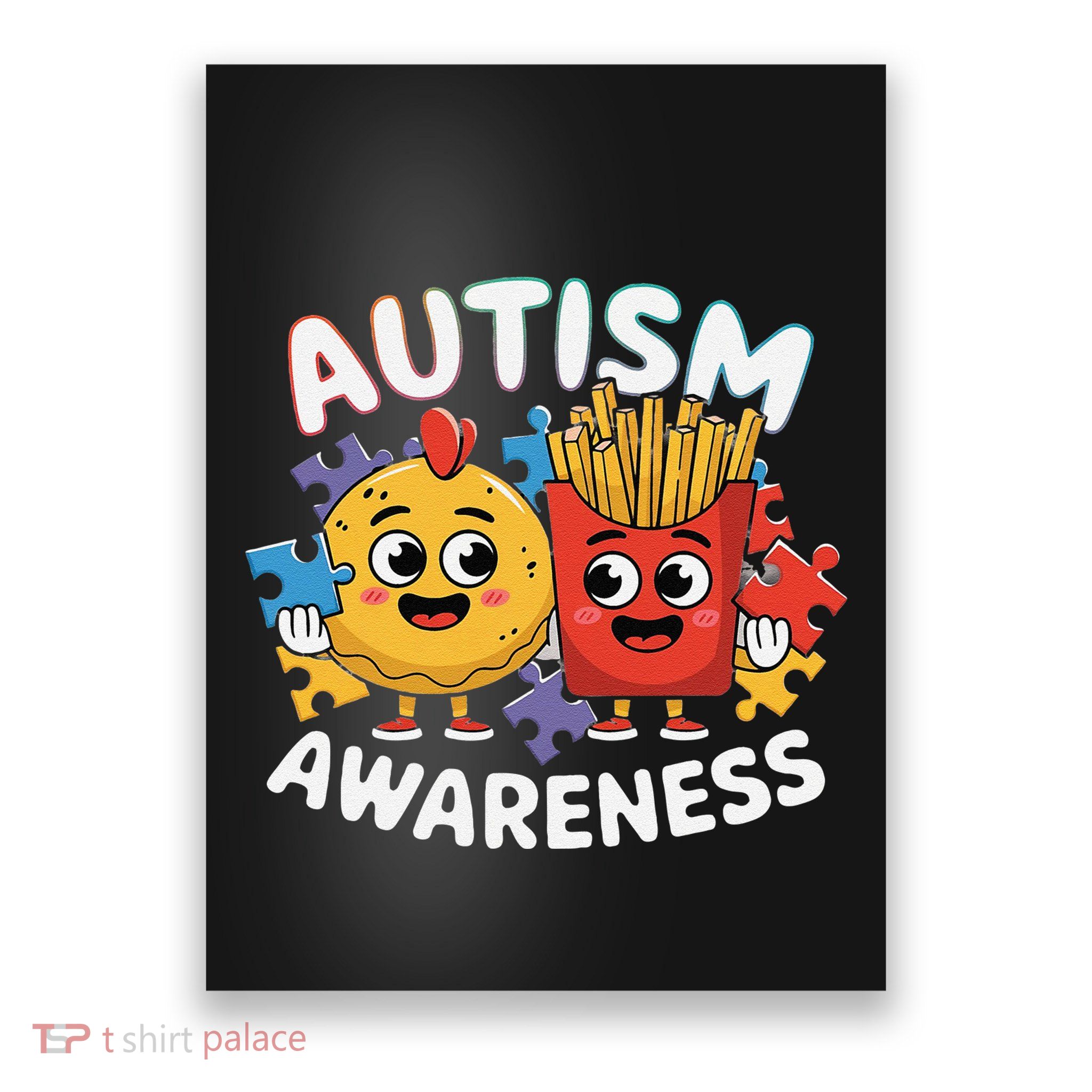 Funny Food Chicken Nugget And French Fries Autism Awarenes Poster