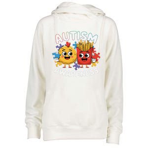 Funny Food Chicken Nugget And French Fries Autism Awarenes Womens Funnel Neck Pullover Hood