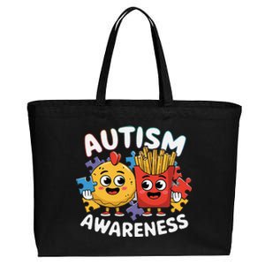 Funny Food Chicken Nugget And French Fries Autism Awarenes Cotton Canvas Jumbo Tote