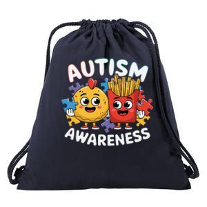 Funny Food Chicken Nugget And French Fries Autism Awarenes Drawstring Bag