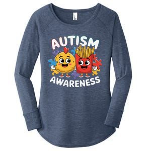 Funny Food Chicken Nugget And French Fries Autism Awarenes Women's Perfect Tri Tunic Long Sleeve Shirt