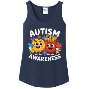 Funny Food Chicken Nugget And French Fries Autism Awarenes Ladies Essential Tank