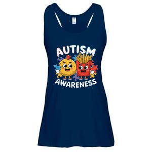 Funny Food Chicken Nugget And French Fries Autism Awarenes Ladies Essential Flowy Tank