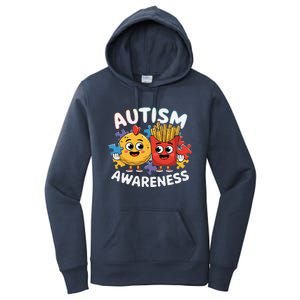 Funny Food Chicken Nugget And French Fries Autism Awarenes Women's Pullover Hoodie