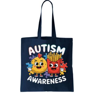 Funny Food Chicken Nugget And French Fries Autism Awarenes Tote Bag