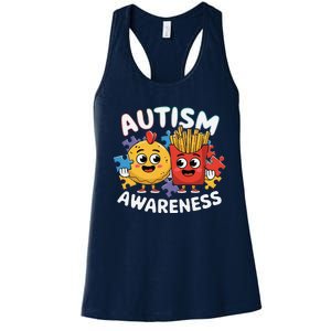 Funny Food Chicken Nugget And French Fries Autism Awarenes Women's Racerback Tank