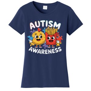 Funny Food Chicken Nugget And French Fries Autism Awarenes Women's T-Shirt