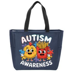 Funny Food Chicken Nugget And French Fries Autism Awarenes Zip Tote Bag