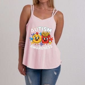 Funny Food Chicken Nugget And French Fries Autism Awarenes Women's Strappy Tank