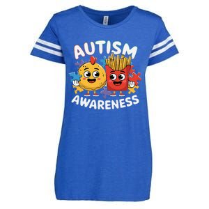 Funny Food Chicken Nugget And French Fries Autism Awarenes Enza Ladies Jersey Football T-Shirt