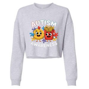 Funny Food Chicken Nugget And French Fries Autism Awarenes Cropped Pullover Crew