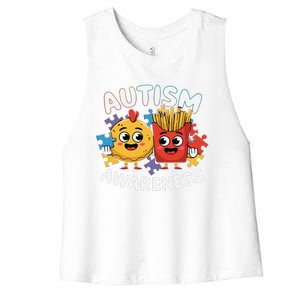 Funny Food Chicken Nugget And French Fries Autism Awarenes Women's Racerback Cropped Tank