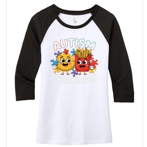 Funny Food Chicken Nugget And French Fries Autism Awarenes Women's Tri-Blend 3/4-Sleeve Raglan Shirt