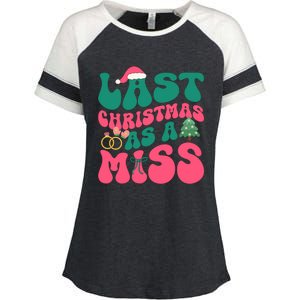 Funny Fiancee Christmas My Last Christmas As A Miss Bride Gift Enza Ladies Jersey Colorblock Tee